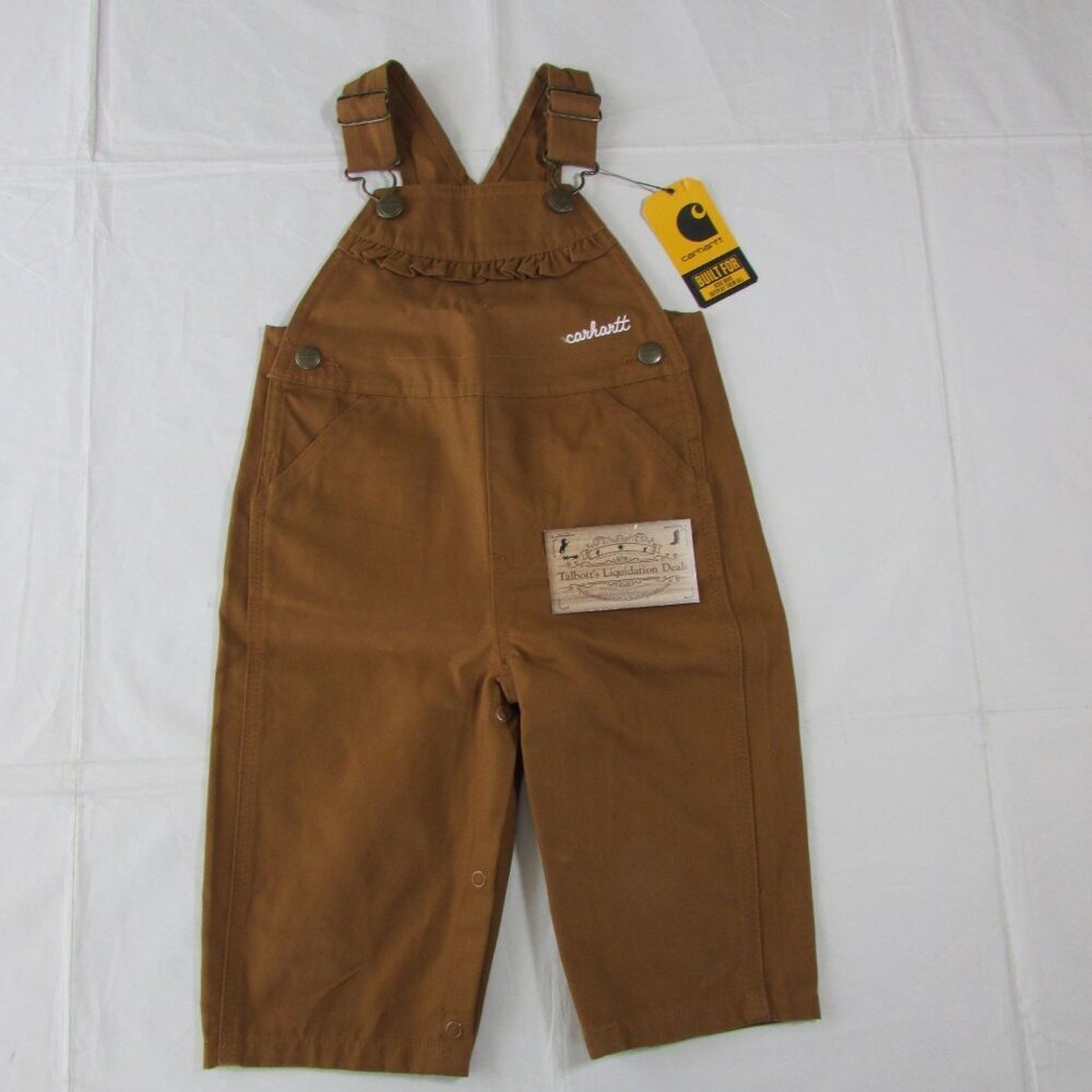 Carhartt Girl's 9 Months Canvas Ruffle Front Bib Overall Coveralls Brown OX9757